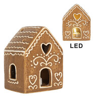 Clayre & Eef | Decoratie Huisje met LED Bruin Wit 8x6x10 cm | 6CE2330
