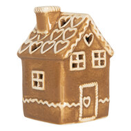 Clayre & Eef | Decoratie Huisje met LED Bruin Wit 7x7x11 cm | 6CE2331