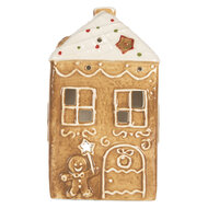 Clayre & Eef | Theelichthouder Kerst Huisje Bruin Wit 9x7x16 cm | 6CE2334