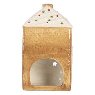 Clayre & Eef | Theelichthouder Kerst Huisje Bruin Wit 9x7x16 cm | 6CE2334