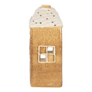 Clayre & Eef | Theelichthouder Kerst Huisje Bruin Wit 9x7x16 cm | 6CE2334