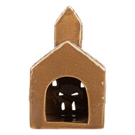 Clayre & Eef | Theelichthouder Kerst Huisje Bruin Wit 10x10x16 cm | 6CE2335
