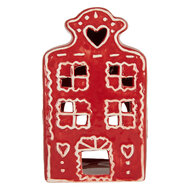 Clayre & Eef | Theelichthouder Kerst Huisje Rood Wit 8x7x13 cm | 6CE2336