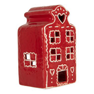 Clayre & Eef | Theelichthouder Kerst Huisje Rood Wit 8x7x13 cm | 6CE2336