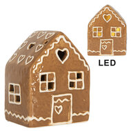 Clayre & Eef | Decoratie Huisje met LED Bruin Wit 8x6x10 cm | 6CE2337
