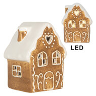 Clayre &amp; Eef   | Decoratie Huisje met LED Bruin Wit 8x6x11 cm | 6CE2339