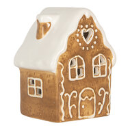 Clayre &amp; Eef   | Decoratie Huisje met LED Bruin Wit 8x6x11 cm | 6CE2339