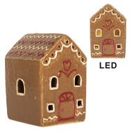 Clayre & Eef | Decoratie Huisje met LED Bruin Wit 8x6x11 cm | 6CE2340