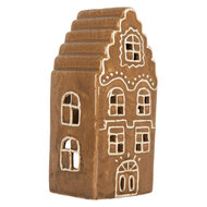 Clayre & Eef | Theelichthouder Kerst Huisje Bruin Wit 8x7x16 cm | 6CE2341