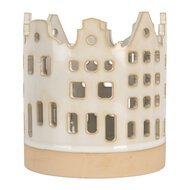 Clayre & Eef | Theelichthouder Kerst Huisjes Beige Bruin ø 11x11 cm | 6CE2346