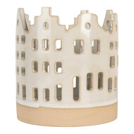 Clayre & Eef | Theelichthouder Kerst Huisjes Beige Bruin ø 11x11 cm | 6CE2346