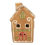 Clayre &amp; Eef   | Decoratie Huisje met LED Bruin Wit 8x8x12 cm | 6CE2349