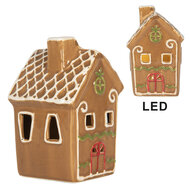 Clayre &amp; Eef   | Decoratie Huisje met LED Bruin Wit 8x8x12 cm | 6CE2349