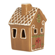 Clayre &amp; Eef   | Decoratie Huisje met LED Bruin Wit 8x8x12 cm | 6CE2349