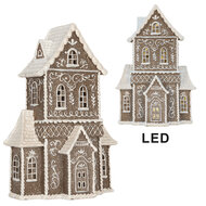 Clayre &amp; Eef   | Decoratie Huis met LED Bruin Wit 23x11x33 cm | 6PR5807