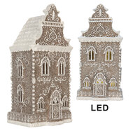 Clayre &amp; Eef   | Decoratie Huis met LED Bruin Wit 17x15x35 cm | 6PR5808