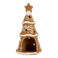 Clayre & Eef | Theelichthouder Kerstboom Bruin Wit ø 8x15 cm | 6CE2361