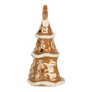 Clayre & Eef | Theelichthouder Kerstboom Bruin Wit ø 8x15 cm | 6CE2361