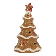Clayre & Eef | Theelichthouder Kerstboom Bruin Wit 11x8x17 cm | 6CE2362