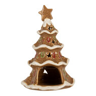 Clayre & Eef | Theelichthouder Kerstboom Bruin Wit 11x8x17 cm | 6CE2362
