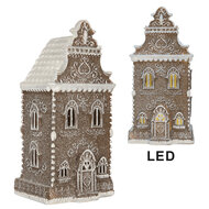 Clayre &amp; Eef   | Decoratie Huis met LED Bruin Wit 12x11x25 cm | 6PR5815