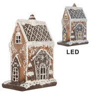 Clayre &amp; Eef   | Decoratie Huis met LED Bruin Wit 15x9x20 cm | 6PR5825