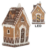 Clayre &amp; Eef   | Decoratie Huis met LED Bruin Wit 13x9x20 cm | 6PR5827