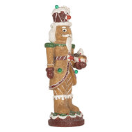 Clayre &amp; Eef   | Kerstdecoratie Notenkraker met LED Bruin Wit 13x10x31 cm / 3xAAA | 6PR5829
