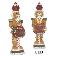 Clayre &amp; Eef   | Kerstdecoratie Notenkraker met LED Bruin Rood 12x10x35 cm / 3xAAA | 6PR5831