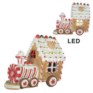 Clayre &amp; Eef   | Kerstdecoratie Locomotief met LED Bruin Wit 21x12x17 cm | 6PR5840