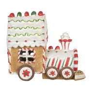 Clayre &amp; Eef   | Kerstdecoratie Locomotief met LED Bruin Wit 21x12x17 cm | 6PR5840
