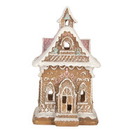Clayre & Eef | Decoratie Huis met LED Bruin Roze 9x10x15 cm | 6PR5843
