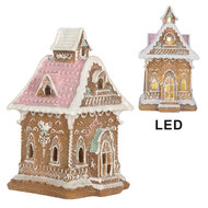 Clayre & Eef | Decoratie Huis met LED Bruin Roze 9x10x15 cm | 6PR5843