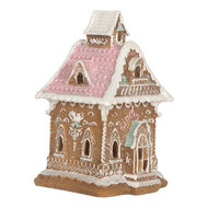 Clayre & Eef | Decoratie Huis met LED Bruin Roze 9x10x15 cm | 6PR5843