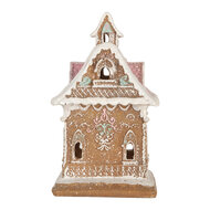 Clayre & Eef | Decoratie Huis met LED Bruin Roze 9x10x15 cm | 6PR5843