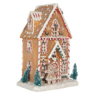 Clayre & Eef | Decoratie Huis met LED Bruin Wit 17x12x25 cm | 6PR5845