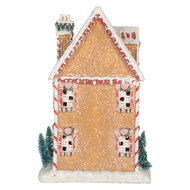 Clayre & Eef | Decoratie Huis met LED Bruin Wit 17x12x25 cm | 6PR5845