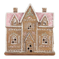 Clayre & Eef | Decoratie Huis met LED Bruin Roze 21x8x20 cm | 6PR5857