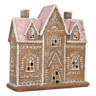 Clayre & Eef | Decoratie Huis met LED Bruin Roze 21x8x20 cm | 6PR5857