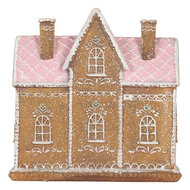 Clayre & Eef | Decoratie Huis met LED Bruin Roze 21x8x20 cm | 6PR5857