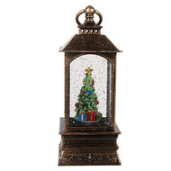 Clayre & Eef | Kerstdecoratie Lantaarn met Kerstboom Bruin 8x8x20 cm / 3xAAA | 66408