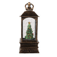 Clayre & Eef | Kerstdecoratie Lantaarn met Kerstboom Bruin 8x8x20 cm / 3xAAA | 66408