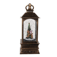 Clayre & Eef | Kerstdecoratie Lantaarn met Kerstboom Bruin 8x8x20 cm / 3xAAA | 66409