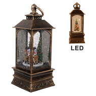 Clayre & Eef | Kerstdecoratie Lantaarn met Kerstboom Bruin 8x8x20 cm / 3xAAA | 66409