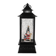 Clayre & Eef | Kerstdecoratie Lantaarn met Kerstman Zwart 10x10x28 cm / 3xAA | 66411