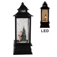 Clayre & Eef | Kerstdecoratie Lantaarn met Kerstman Zwart 10x10x28 cm / 3xAA | 66411
