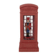 Clayre & Eef | Kerstdecoratie telefooncel met Notenkraker Rood 9x9x21 cm / 3xAAA | 66412