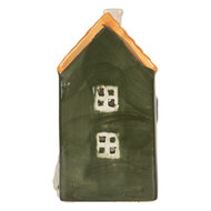 Clayre & Eef | Theelichthouder Kerst Huisje Groen Oranje 9x8x15 cm | 6CE2276