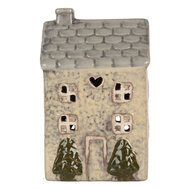 Clayre & Eef | Theelichthouder Kerst Huisje Beige Grijs 9x8x15 cm | 6CE2277