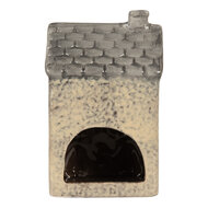 Clayre & Eef | Theelichthouder Kerst Huisje Beige Grijs 9x8x15 cm | 6CE2277